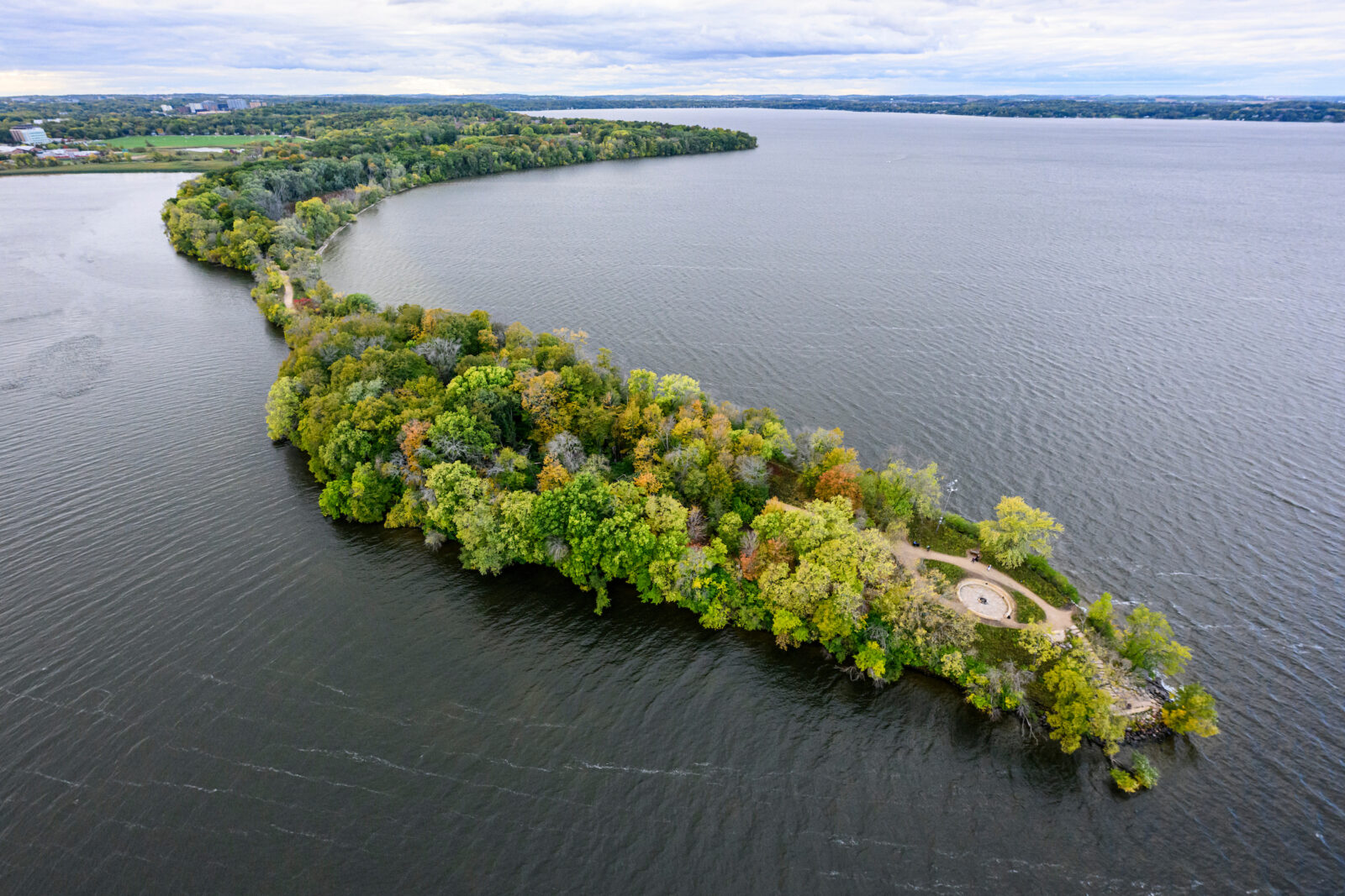 Lake Mendota and Picnic Point are pictured looking south in an aerial taken from a helicopter