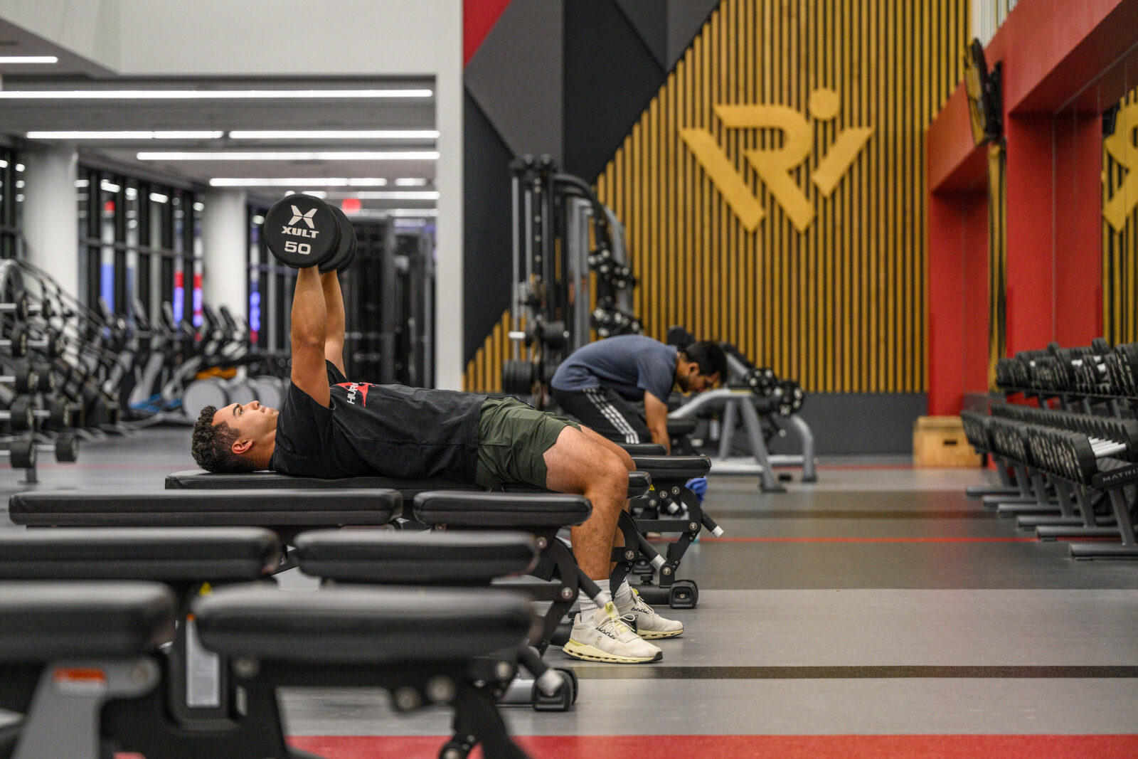 Undergraduate and recent transfer student Miguel Borrero works out at the Nicholas Recreation Center on the first day of the fall semester at the University of Wisconsin–Madison on Sept. 3, 2025. (Photo by Althea Dotzour / UW–Madison)