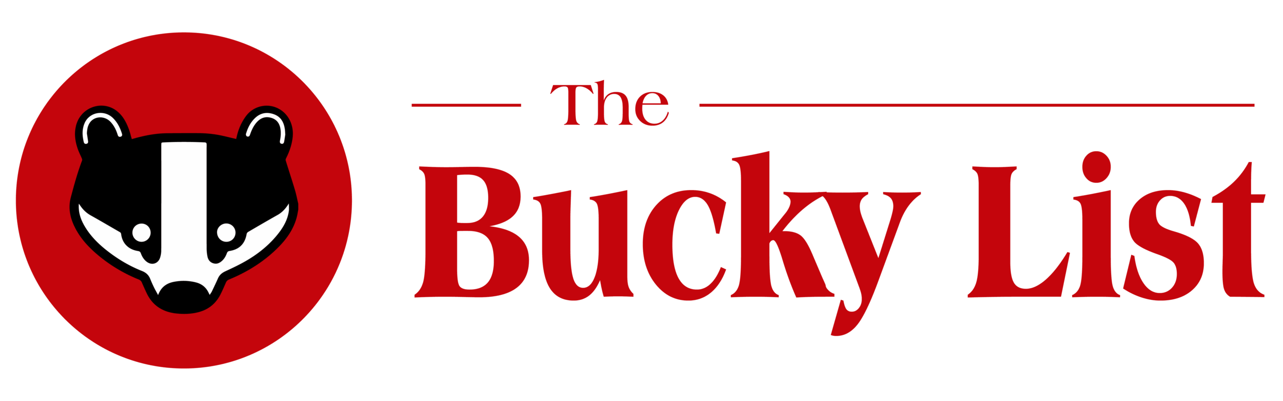 Badger head in a red circle with text next to it reading "The Bucky List"